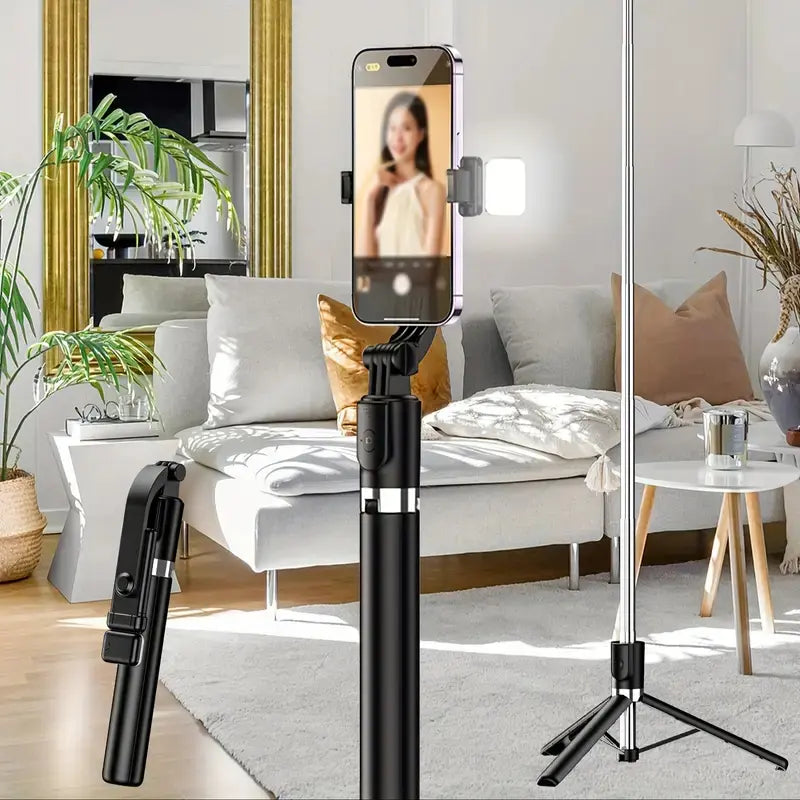 68-Inch Retractable Selfie Stick and Professional Floor Tripod for Live Streaming, Featuring Wireless Remote, 360° Rotation, and Stable Anti-Shake Design; Perfect for Travel Vlogs and Outdoor Streaming, Compatible with iPhone and Android Smartphones