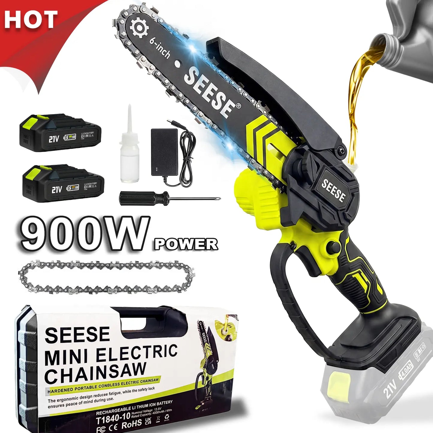 【Fathersdaygift】Seese Brushless Mini Chainsaw Oil System- Portable Electric Cordless Saw for Wood Cutting, Batteries (2000Mah) ,Pruning, Gardening, Camping - Suitable for Seniors, Women Holiday Gifts