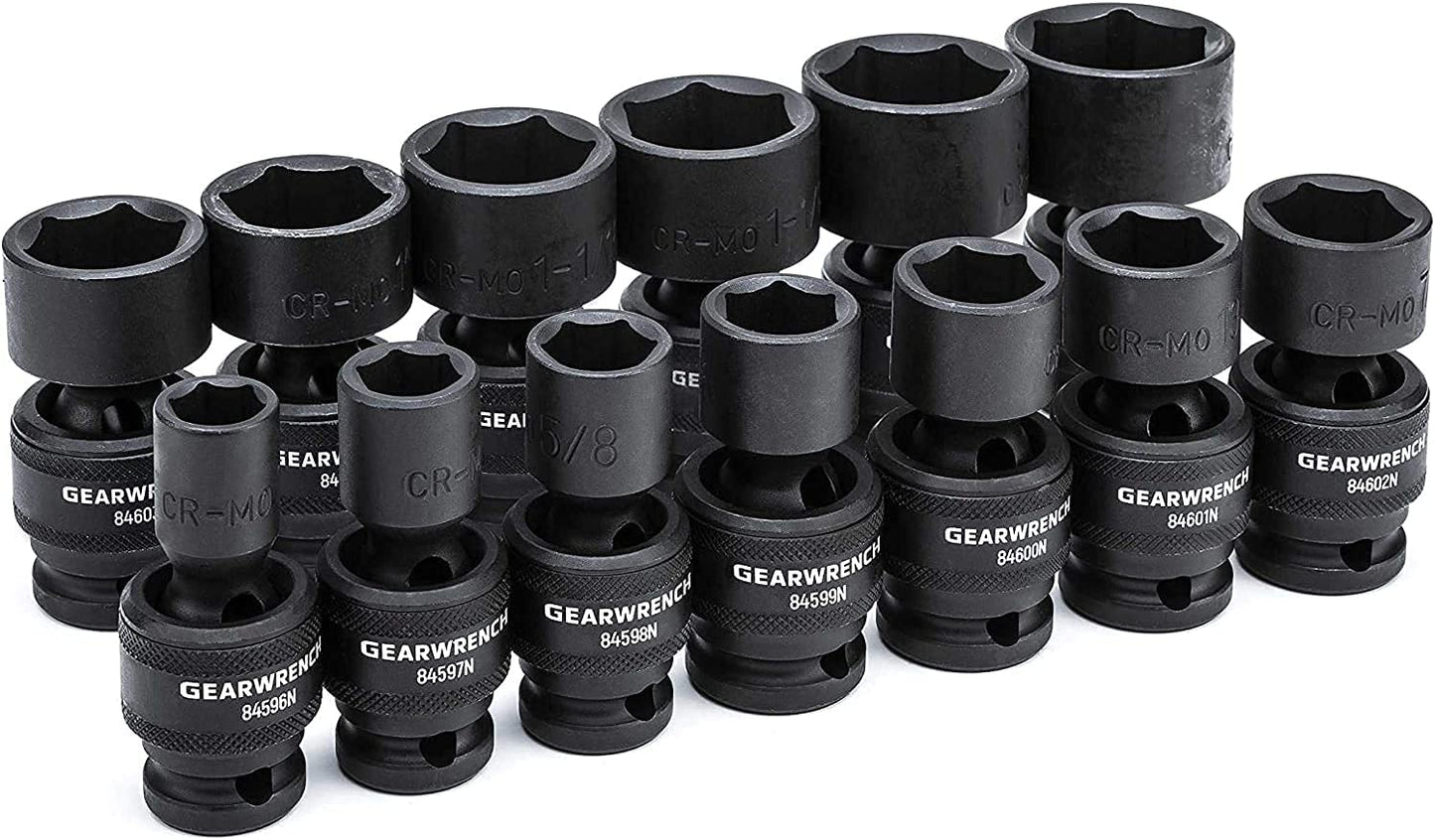GEARWRENCH 13-Piece 1/2" Drive 6-Point Standard Universal Impact Socket Set, SAE - Model 84938N