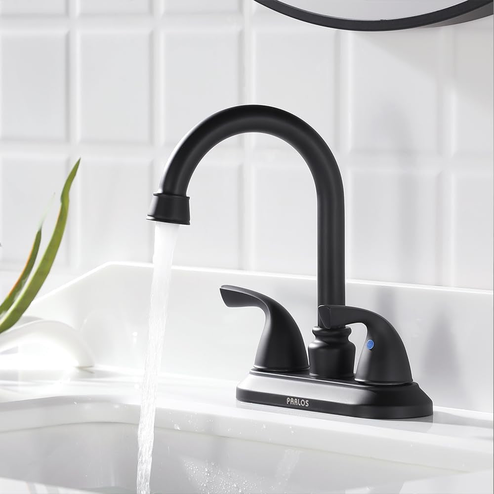 Matte Black 2-Handle Bathroom Faucet with Metal Drain Assembly and Supply Lines, NSF and CUPC Certified, Model 1359104