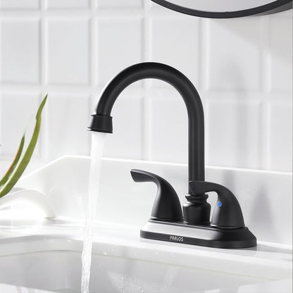 Matte Black 2-Handle Bathroom Faucet with Metal Drain Assembly and Supply Lines, NSF and CUPC Certified, Model 1359104