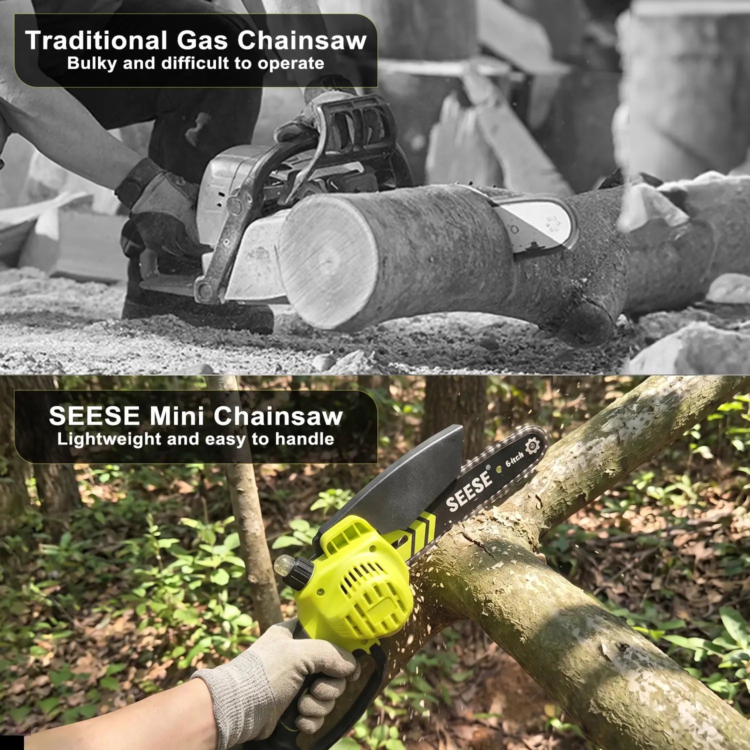 【Fathersdaygift】Seese Brushless Mini Chainsaw Oil System- Portable Electric Cordless Saw for Wood Cutting, Batteries (2000Mah) ,Pruning, Gardening, Camping - Suitable for Seniors, Women Holiday Gifts