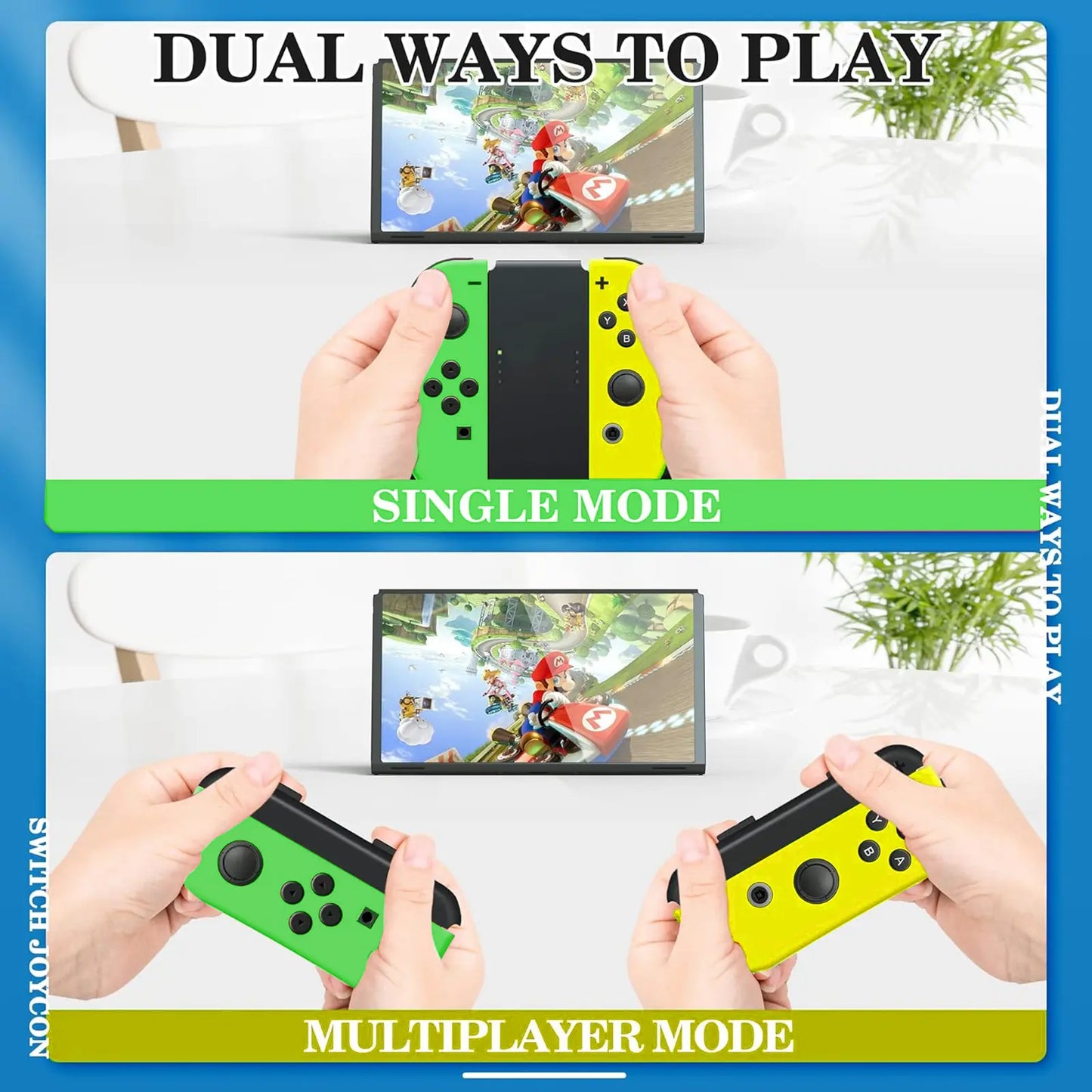 Wireless Joypad L/R Controller for Nintendo Switch - Green/Yellow Ergonomic Dual Vibration Motion Bluetooth Game Controller by Summerwins