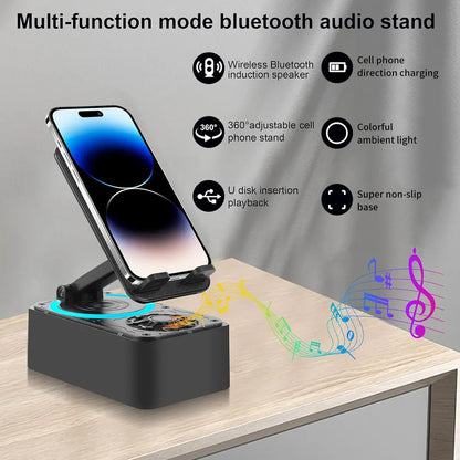 5-in-1 Wireless Bluetooth Audio Speaker with 3000mAh USB Charger, Colorful Lighting, and Device Stand for iPhones and Tablets