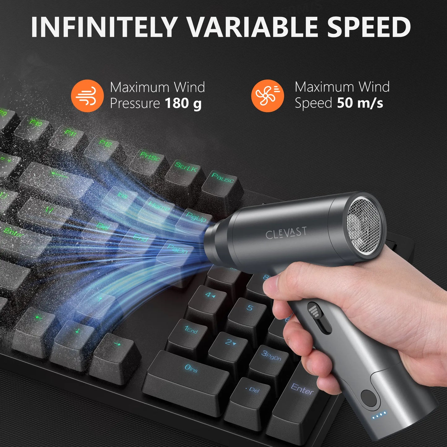 CLEVAST Compressed Air Duster – Super Power Cordless Electric Mini Air Blower, 130,000 RPM Brushless Motor, Stepless Speed Control, Rechargeable for PC, Keyboard, Car, Electronics Cleaning Kit