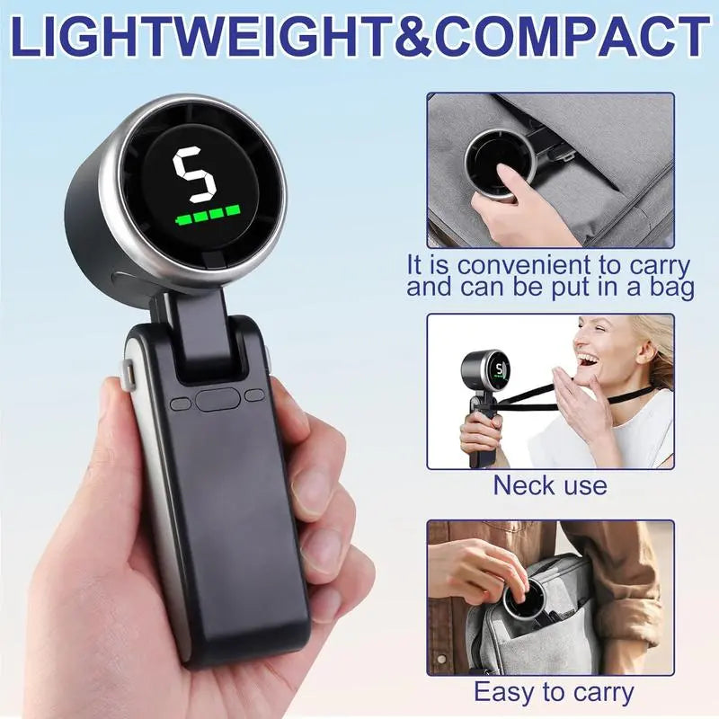 Portable Handheld Turbo Fan with 5 Speed Settings, 4000mAh Rechargeable Battery, Up to 10 Hours of Operation, 3-in-1 Cooling Solution for Outdoor Activities and Travel