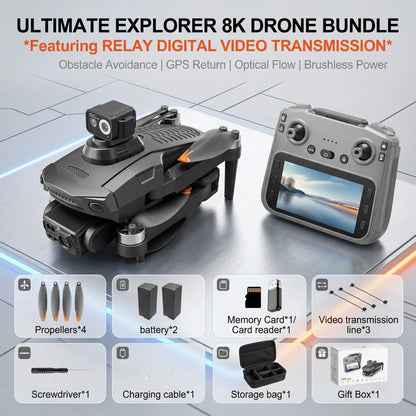 YCMDCGIE 8K Professional GPS Drone with Advanced 3-Way AI Obstacle Avoidance, Foldable Quadcopter Design, Enhanced Display, Brushless Motor, and 50 Minutes Flight Time