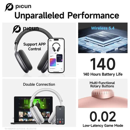 Picun F8 Pro+ Bluetooth Wireless Earbuds - Premium Audio Headphones with Detachable Ear Tips, 52dB Active Noise Cancellation, Five Intelligent ENC Microphones, and Seamless Dual-Device Pairing for Enhanced All-Day Comfort and Work Efficiency