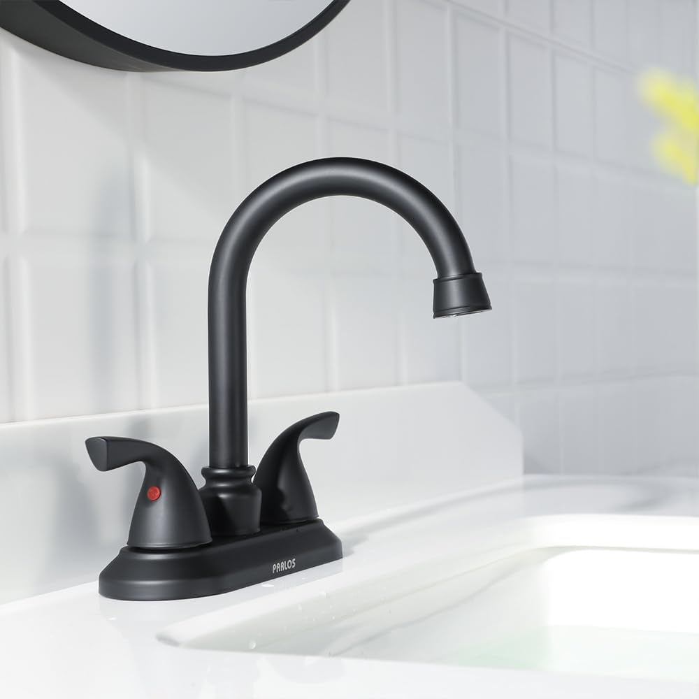 Matte Black 2-Handle Bathroom Faucet with Metal Drain Assembly and Supply Lines, NSF and CUPC Certified, Model 1359104