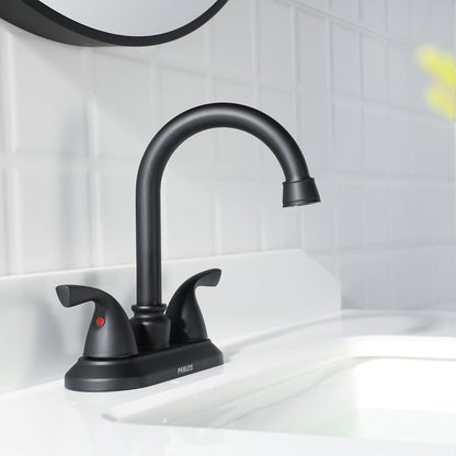 Matte Black 2-Handle Bathroom Faucet with Metal Drain Assembly and Supply Lines, NSF and CUPC Certified, Model 1359104