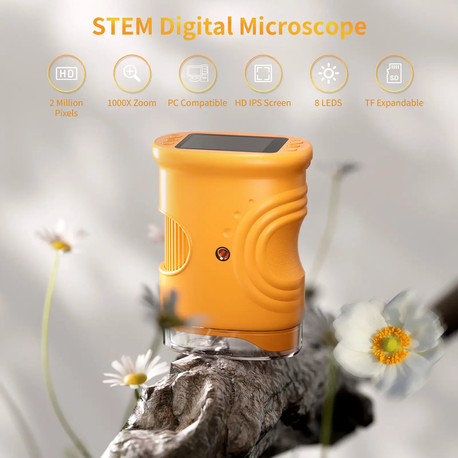 1000X Handheld Digital Microscope with 4K 2'' IPS Display, USB-Powered Portable Microscope for Educational Purposes, Ideal STEM Gift for Children Ages 3-12
