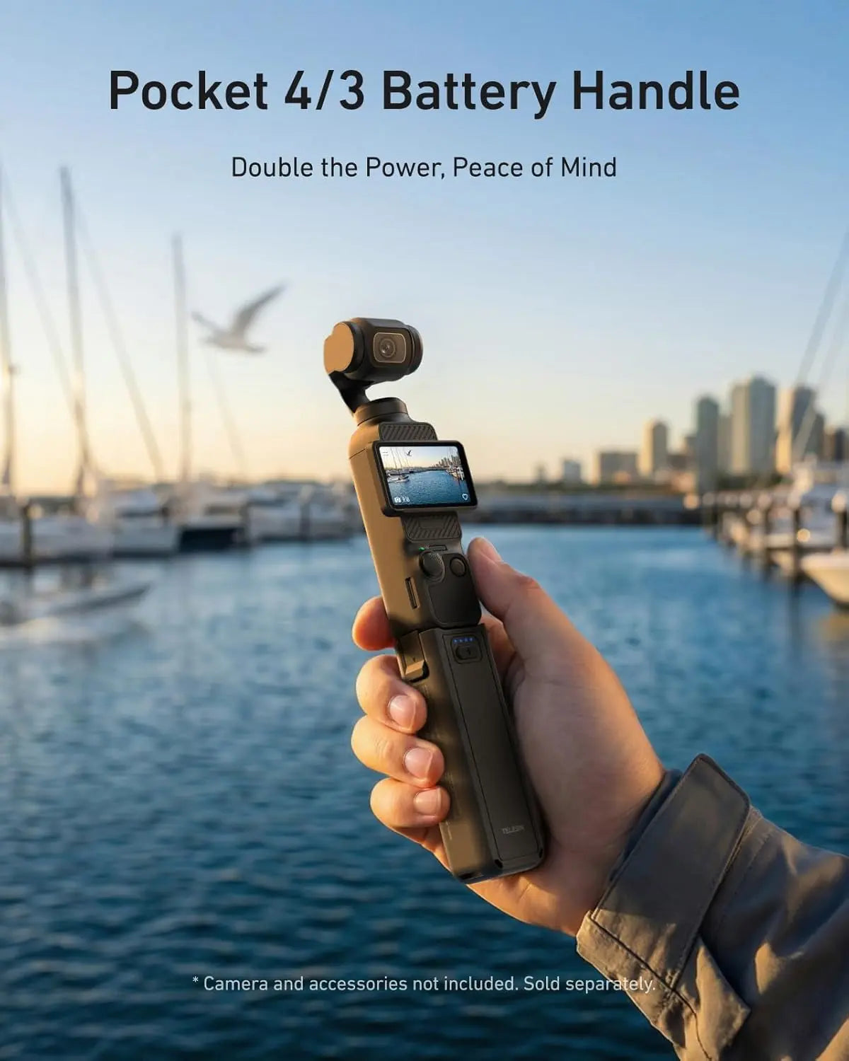 TELESIN Extended Battery Grip with Tripod for Xtra Muse and DJI Osmo Pocket 4/3, 5000mAh Capacity, 1.3X Runtime Extension, Supports Charging During Use, Compact Design for Travel and Vlogging
