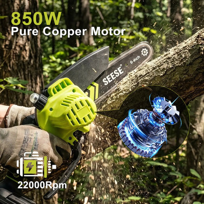 【Fathersdaygift】Seese Brushless Mini Chainsaw Oil System- Portable Electric Cordless Saw for Wood Cutting, Batteries (2000Mah) ,Pruning, Gardening, Camping - Suitable for Seniors, Women Holiday Gifts