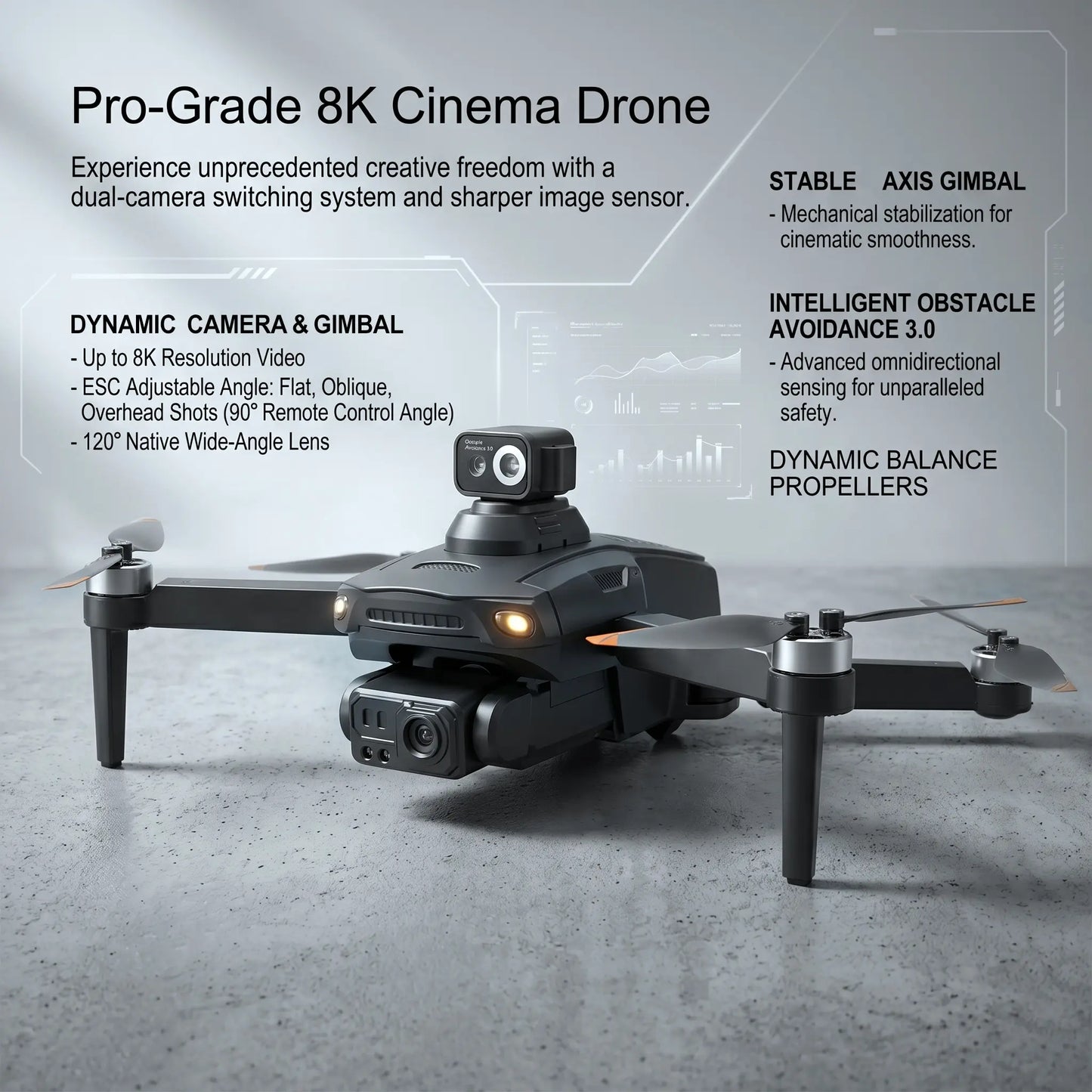 YCMDCGIE 8K Professional GPS Drone with Advanced 3-Way AI Obstacle Avoidance, Foldable Quadcopter Design, Enhanced Display, Brushless Motor, and 50 Minutes Flight Time