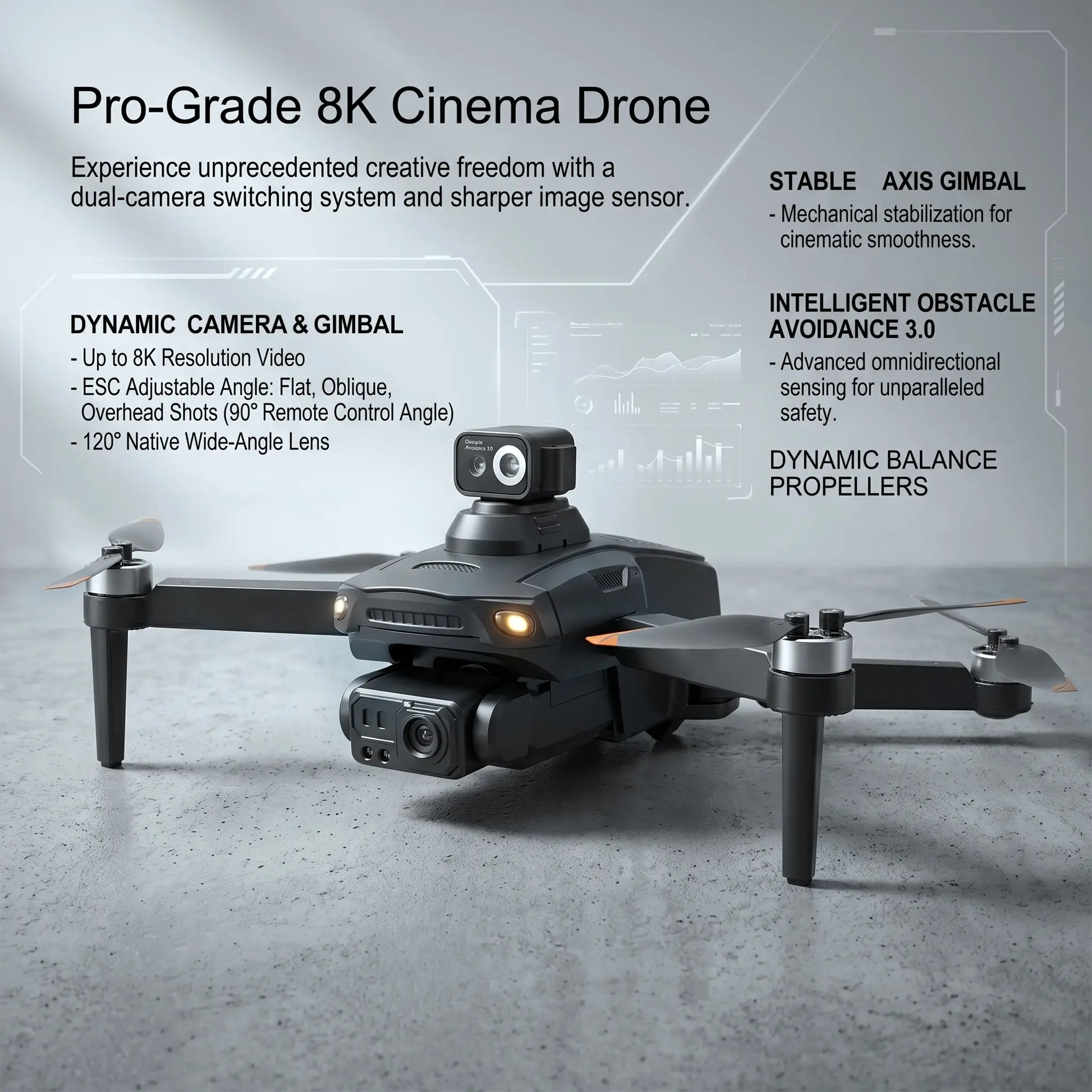 YCMDCGIE 8K Professional GPS Drone with Advanced 3-Way AI Obstacle Avoidance, Foldable Quadcopter Design, Enhanced Display, Brushless Motor, and 50 Minutes Flight Time