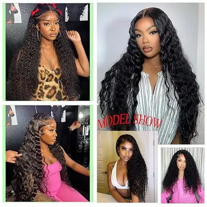 Haloqueen 34-Inch Women's Brazilian Virgin Human Hair Lace Front Wig - 13X4 Pre-Plucked Frontal with Natural Baby Hair, 200 Density Deep Wavy Wet and Wavy in Natural Color - $75.90