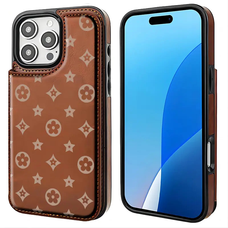 Luxury Floral Print Leather Phone Case for iPhone 17/16/15/14/13 Pro Max - Durable PU Wallet with Credit Card Holder, Shockproof and Full Protection