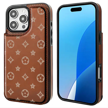Luxury Floral Print Leather Phone Case for iPhone 17/16/15/14/13 Pro Max - Durable PU Wallet with Credit Card Holder, Shockproof and Full Protection