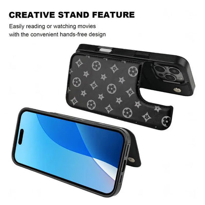 Luxury Floral Print Leather Phone Case for iPhone 17/16/15/14/13 Pro Max - Durable PU Wallet with Credit Card Holder, Shockproof and Full Protection