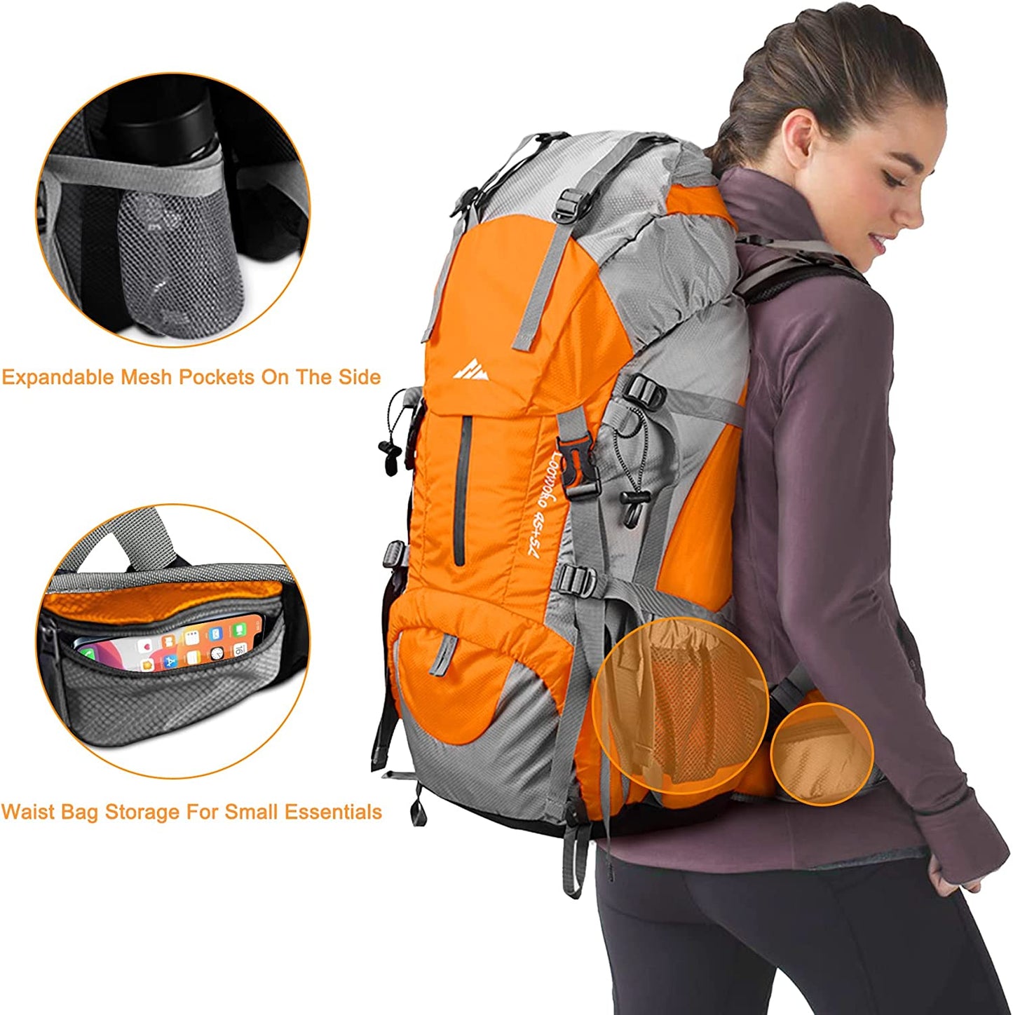 50L Waterproof Hiking Backpack with Rain Cover - Lightweight 45+5 Liter Camping Essentials Bag
