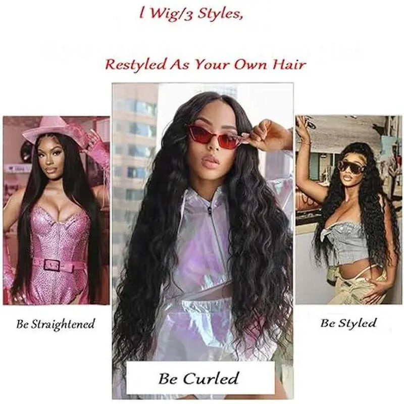 Haloqueen 34-Inch Women's Brazilian Virgin Human Hair Lace Front Wig - 13X4 Pre-Plucked Frontal with Natural Baby Hair, 200 Density Deep Wavy Wet and Wavy in Natural Color - $75.90