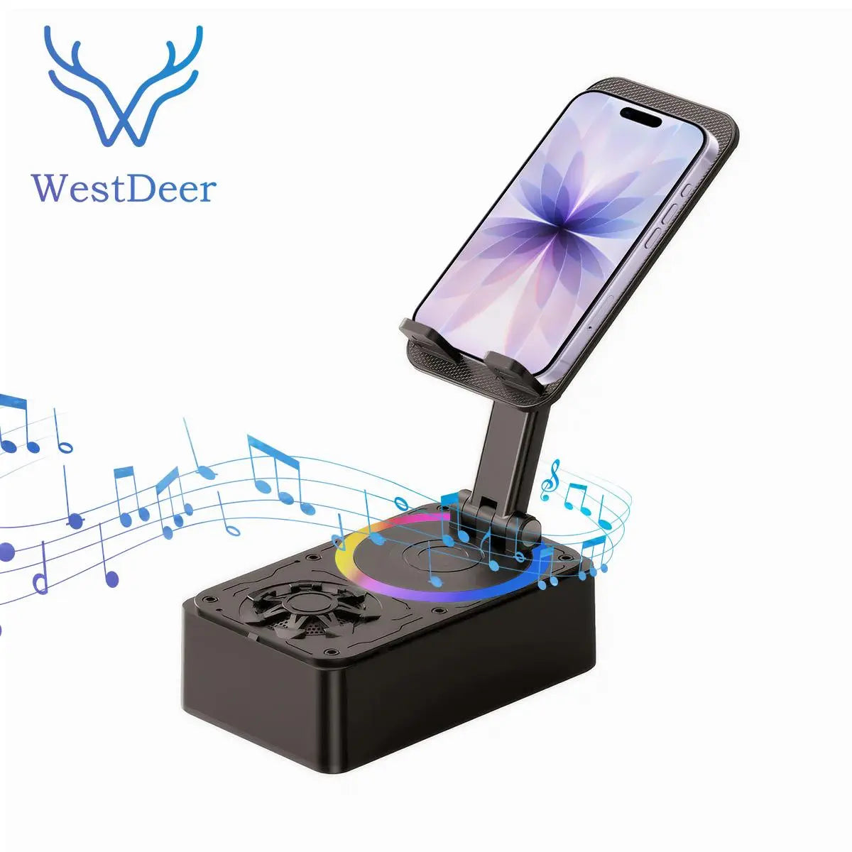 5-in-1 Wireless Bluetooth Audio Speaker with 3000mAh USB Charger, Colorful Lighting, and Device Stand for iPhones and Tablets
