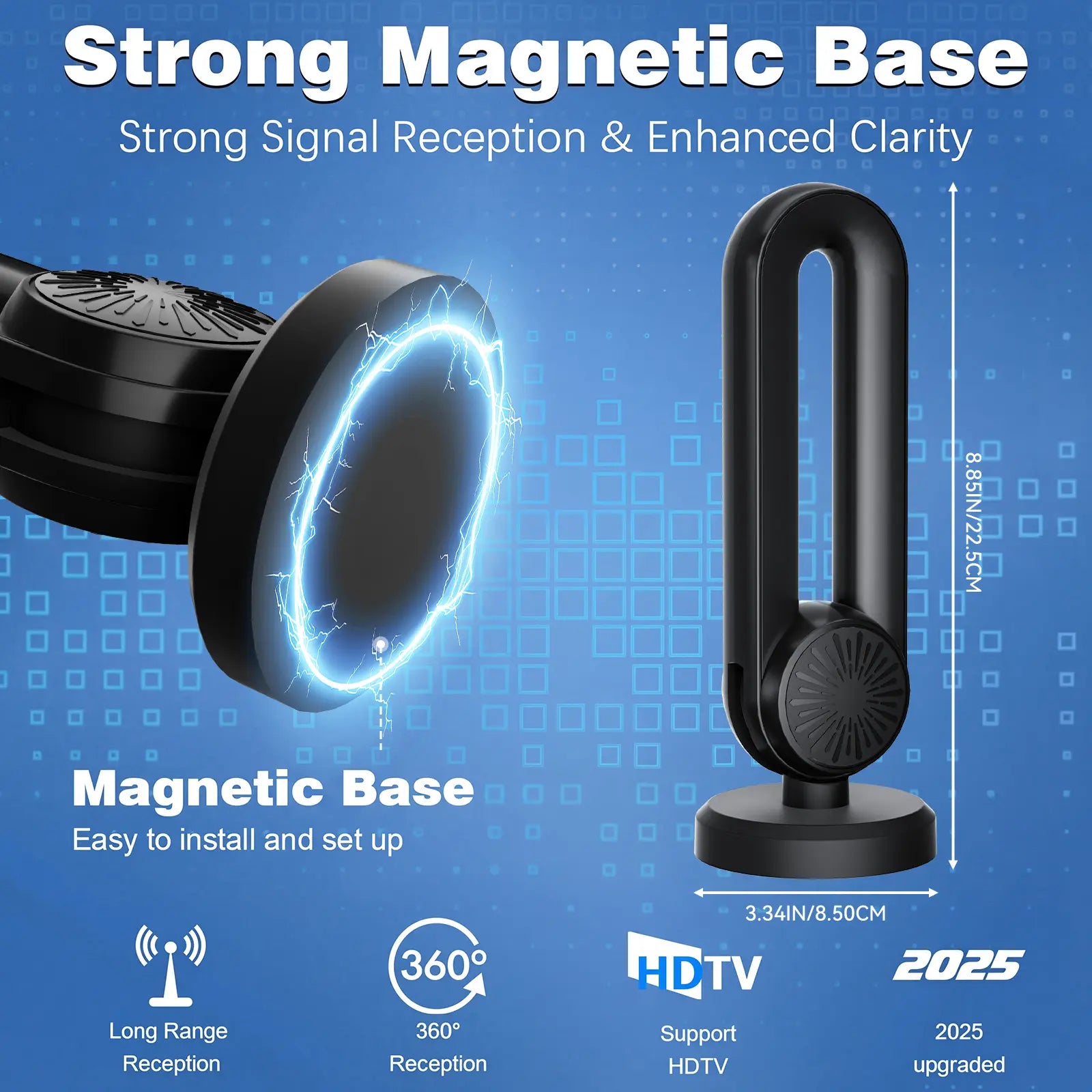 TV Antenna for Local Channels,Digital Indoor HD Antennas with Strong Magnetic Base, Easy Installation, Long Range Reception for Local Channels Summervibes
