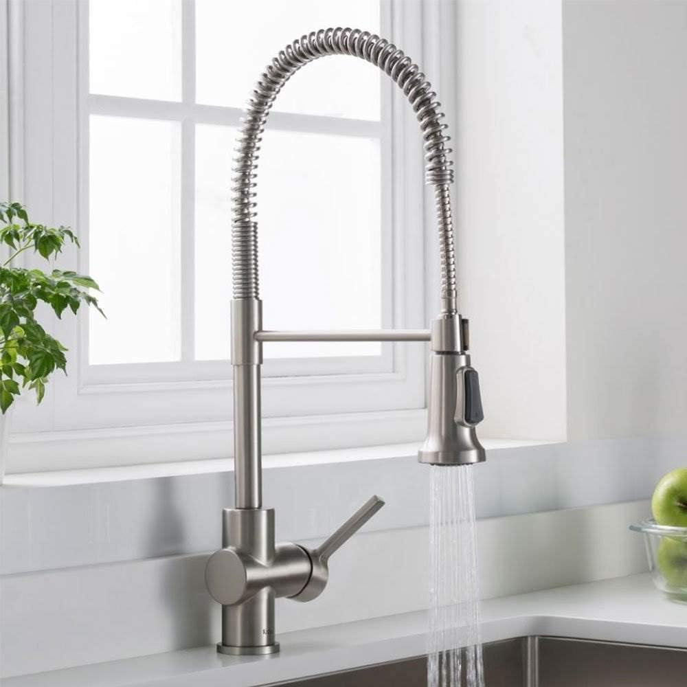 Britt Commercial-Grade Spot-Free Stainless Steel Pre-Rinse Kitchen Faucet with Deck Plate, Model KPF-1690SFS