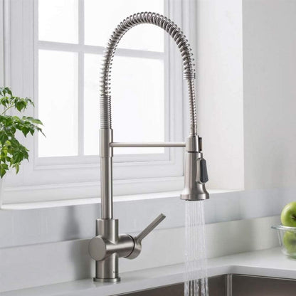 Britt Commercial-Grade Spot-Free Stainless Steel Pre-Rinse Kitchen Faucet with Deck Plate, Model KPF-1690SFS