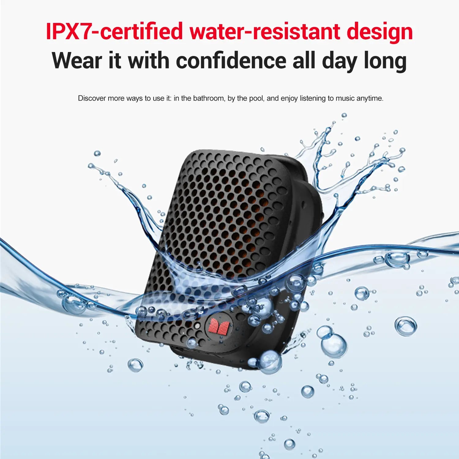 Monster M3 Portable Bluetooth Speaker - TWS Stereo Sound, IPX7 Waterproof, Magnetic Clip-On Design, Ultra-Portable 80G Wireless Speaker for Outdoor Activities, Travel, Camping, and Work