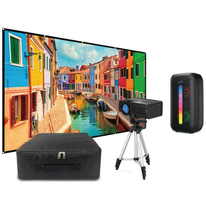 iLive Portable Projector Movie Set with 120-Inch Screen and Integrated Party Speaker