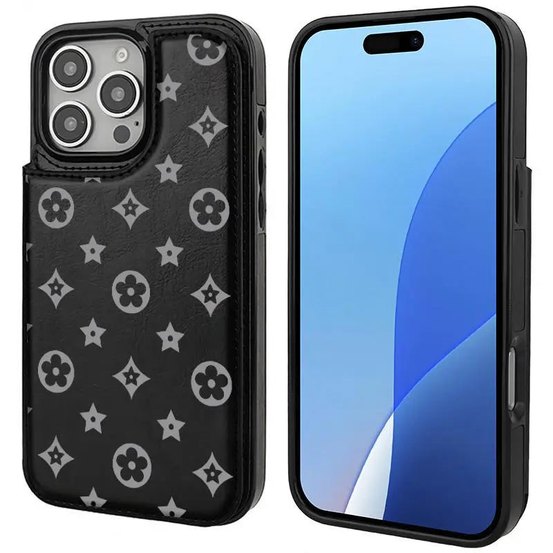 Luxury Floral Print Leather Phone Case for iPhone 17/16/15/14/13 Pro Max - Durable PU Wallet with Credit Card Holder, Shockproof and Full Protection