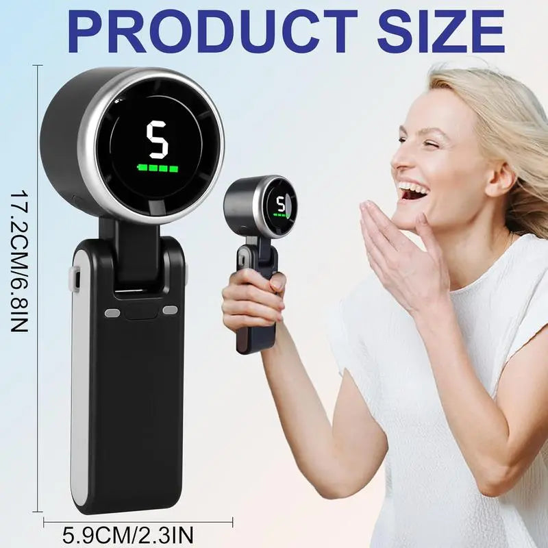 Portable Handheld Turbo Fan with 5 Speed Settings, 4000mAh Rechargeable Battery, Up to 10 Hours of Operation, 3-in-1 Cooling Solution for Outdoor Activities and Travel