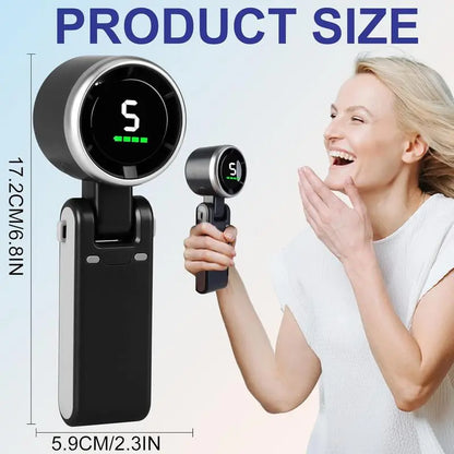Portable Handheld Turbo Fan with 5 Speed Settings, 4000mAh Rechargeable Battery, Up to 10 Hours of Operation, 3-in-1 Cooling Solution for Outdoor Activities and Travel