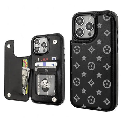 Luxury Floral Print Leather Phone Case for iPhone 17/16/15/14/13 Pro Max - Durable PU Wallet with Credit Card Holder, Shockproof and Full Protection