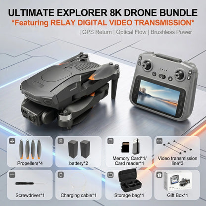 YCMDCGIE 8K Professional GPS Drone with Advanced 3-Way AI Obstacle Avoidance, Foldable Quadcopter Design, Enhanced Display, Brushless Motor, and 50 Minutes Flight Time