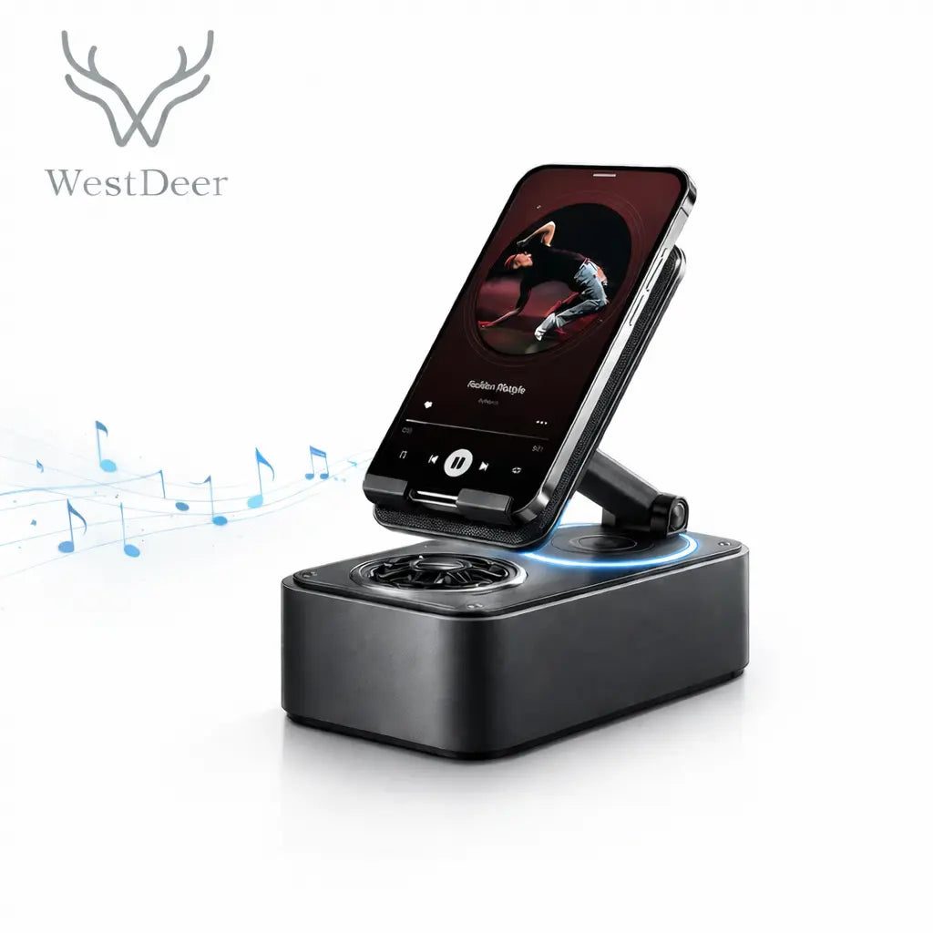 5-in-1 Wireless Bluetooth Audio Speaker with 3000mAh USB Charger, Colorful Lighting, and Device Stand for iPhones and Tablets