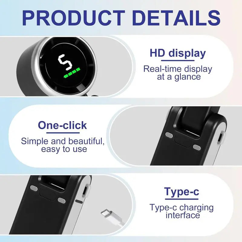 Portable Handheld Turbo Fan with 5 Speed Settings, 4000mAh Rechargeable Battery, Up to 10 Hours of Operation, 3-in-1 Cooling Solution for Outdoor Activities and Travel