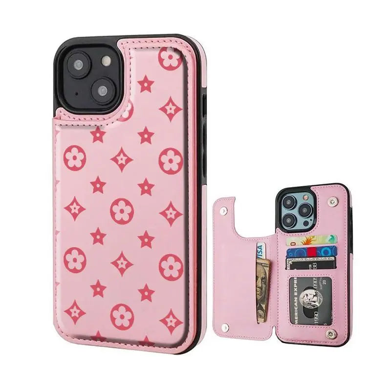 Luxury Floral Print Leather Phone Case for iPhone 17/16/15/14/13 Pro Max - Durable PU Wallet with Credit Card Holder, Shockproof and Full Protection