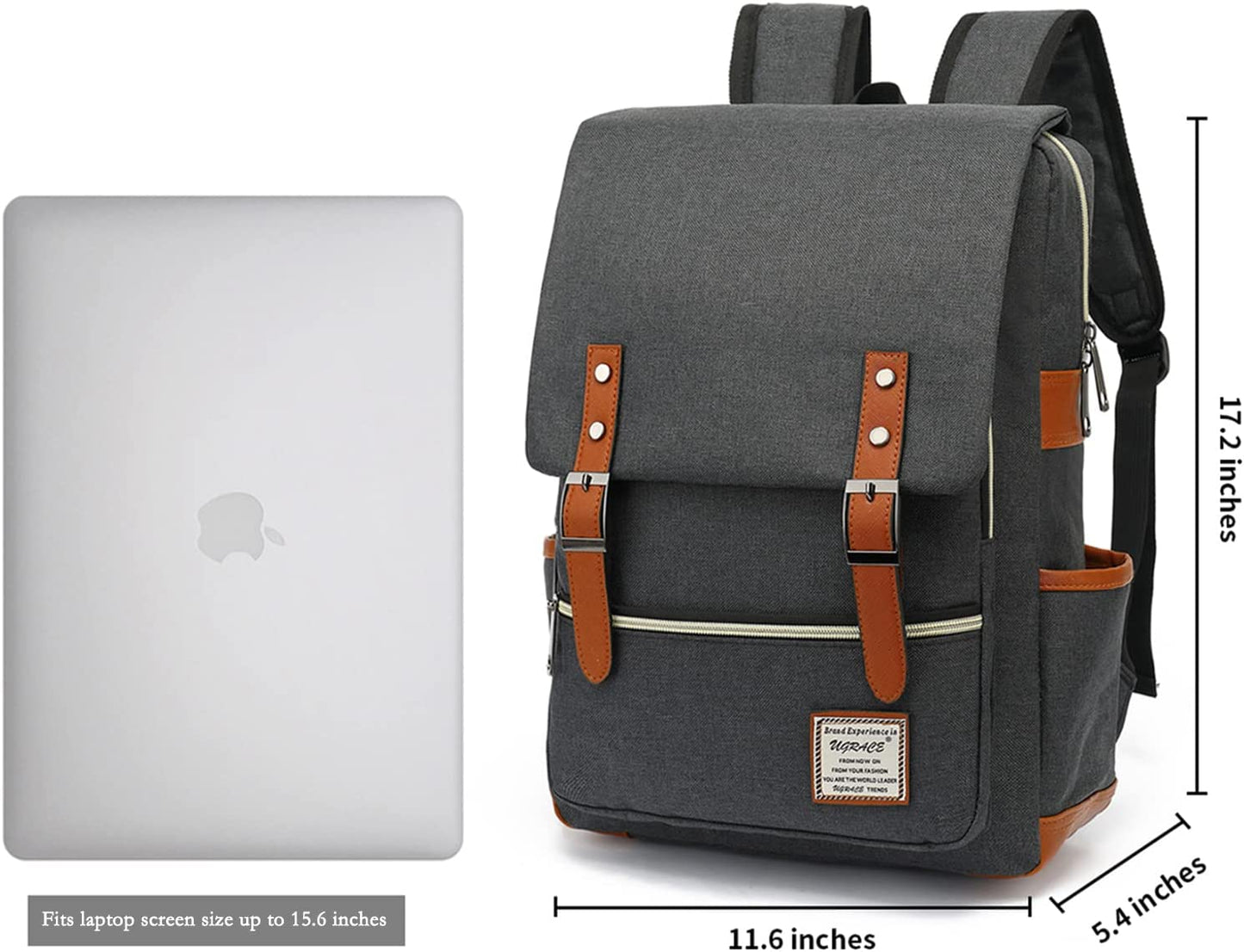 Professional Slim Laptop Backpack for Men and Women, Tear-Resistant Travel Daypack Fits Up to 15.6 Inch Laptops in Charcoal Black