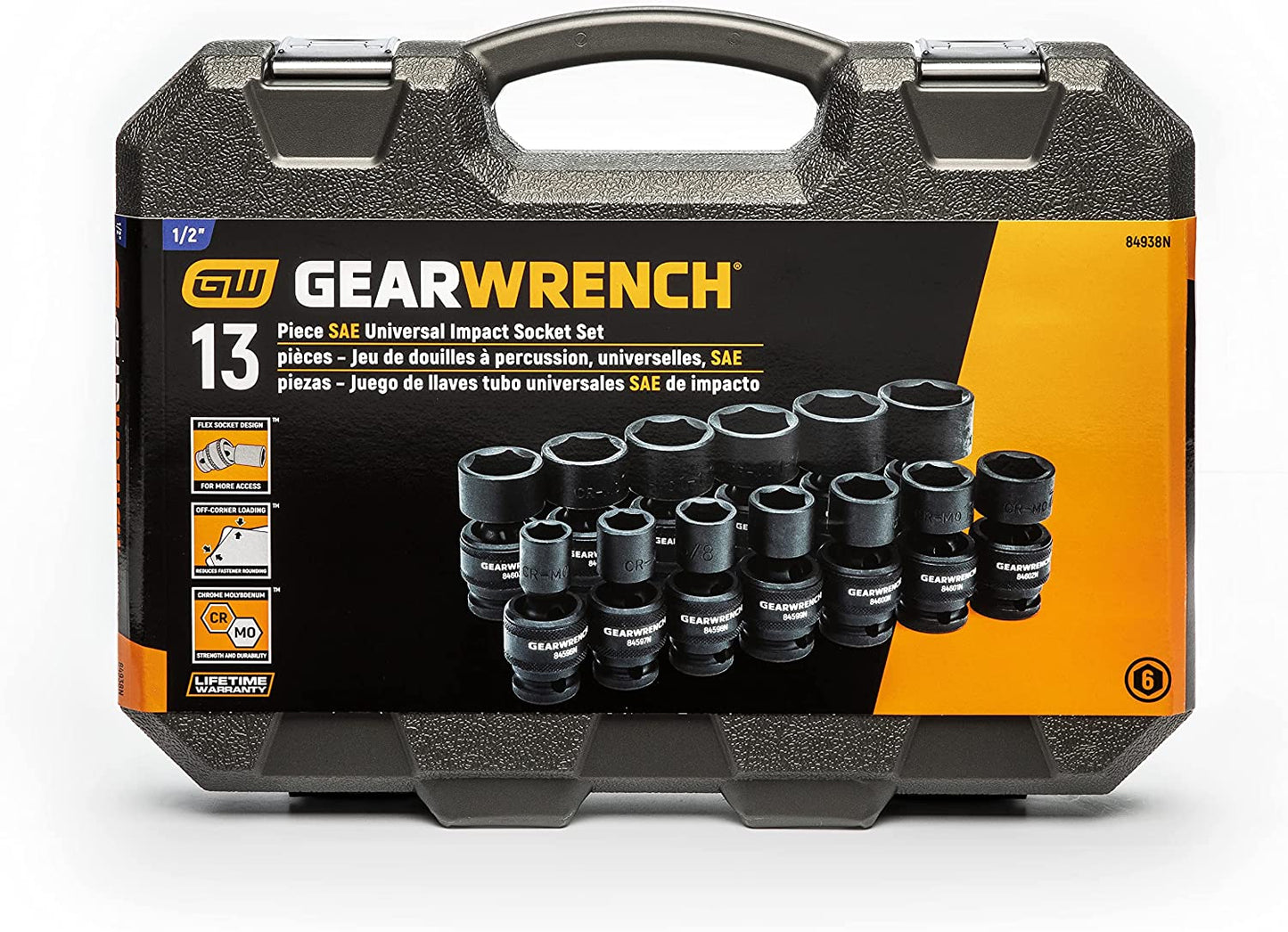 GEARWRENCH 13-Piece 1/2" Drive 6-Point Standard Universal Impact Socket Set, SAE - Model 84938N