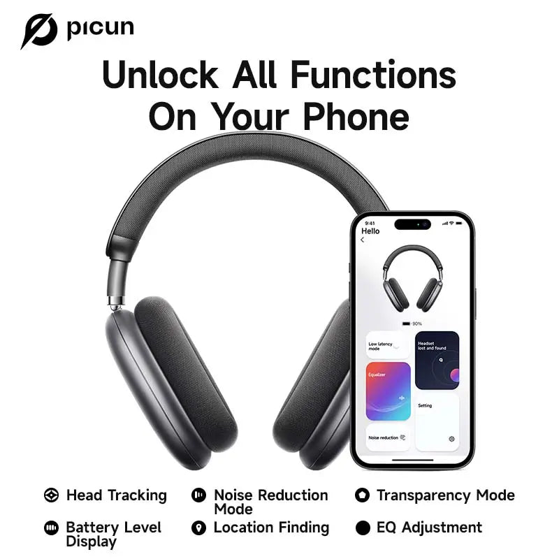 Picun F8 Pro+ Bluetooth Wireless Earbuds - Premium Audio Headphones with Detachable Ear Tips, 52dB Active Noise Cancellation, Five Intelligent ENC Microphones, and Seamless Dual-Device Pairing for Enhanced All-Day Comfort and Work Efficiency