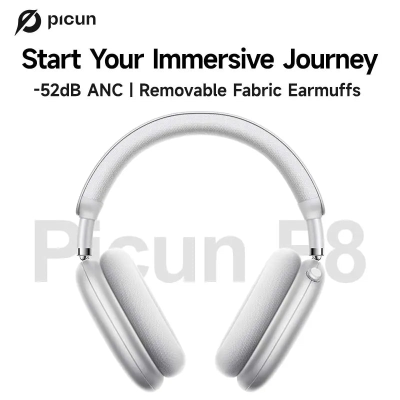 Picun F8 Pro+ Bluetooth Wireless Earbuds - Premium Audio Headphones with Detachable Ear Tips, 52dB Active Noise Cancellation, Five Intelligent ENC Microphones, and Seamless Dual-Device Pairing for Enhanced All-Day Comfort and Work Efficiency