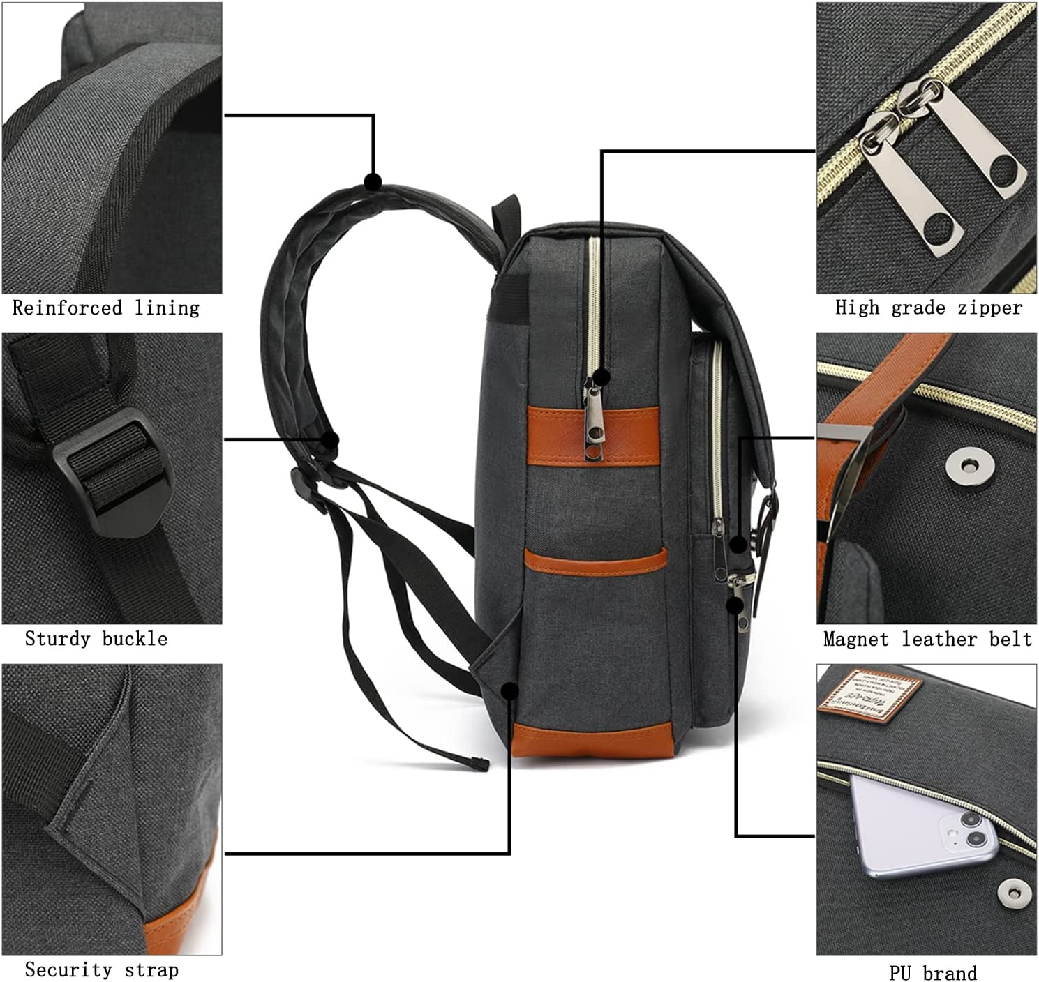 Professional Slim Laptop Backpack for Men and Women, Tear-Resistant Travel Daypack Fits Up to 15.6 Inch Laptops in Charcoal Black
