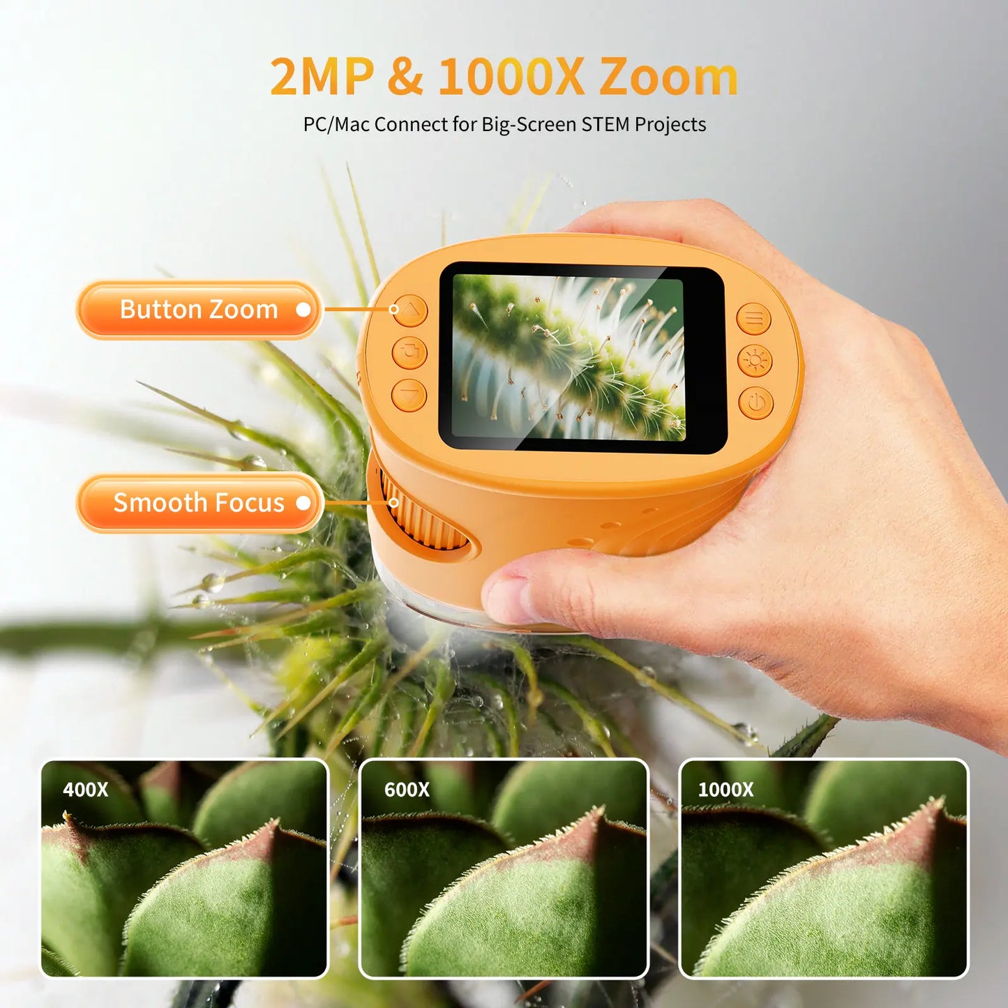 1000X Handheld Digital Microscope with 4K 2'' IPS Display, USB-Powered Portable Microscope for Educational Purposes, Ideal STEM Gift for Children Ages 3-12