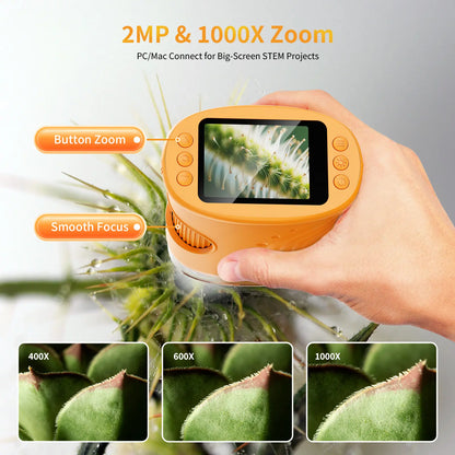 1000X Handheld Digital Microscope with 4K 2'' IPS Display, USB-Powered Portable Microscope for Educational Purposes, Ideal STEM Gift for Children Ages 3-12