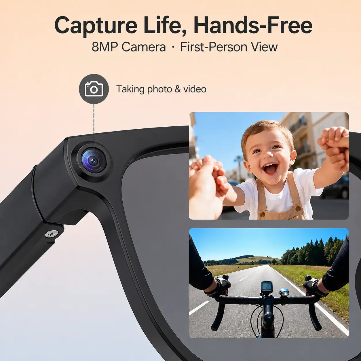 HIEHA 2026 Advanced AI Smart Glasses with 8MP Camera, Photo & Video Recording, Open-Ear HD Audio, Bluetooth Connectivity, UV Protection, and Multi-Language Translation for Travel and Outdoor Activities
