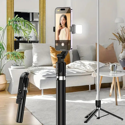 68-Inch Retractable Selfie Stick and Professional Floor Tripod for Live Streaming, Featuring Wireless Remote, 360° Rotation, and Stable Anti-Shake Design; Perfect for Travel Vlogs and Outdoor Streaming, Compatible with iPhone and Android Smartphones