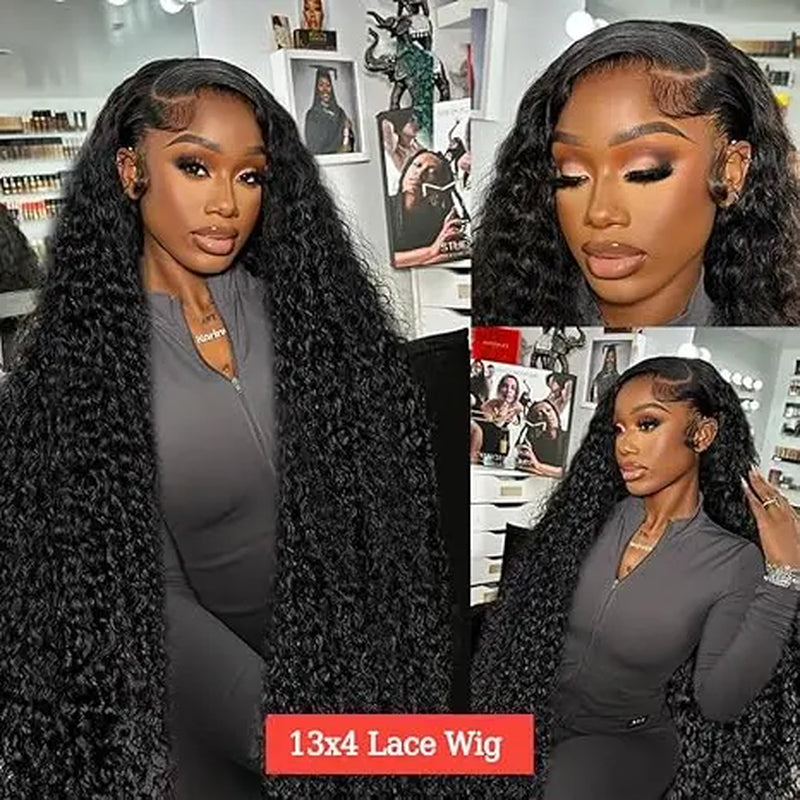 Haloqueen 34-Inch Women's Brazilian Virgin Human Hair Lace Front Wig - 13X4 Pre-Plucked Frontal with Natural Baby Hair, 200 Density Deep Wavy Wet and Wavy in Natural Color - $75.90