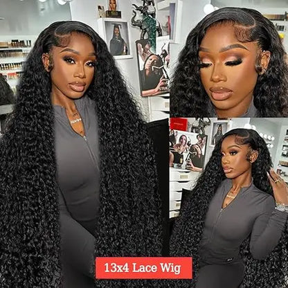 Haloqueen 34-Inch Women's Brazilian Virgin Human Hair Lace Front Wig - 13X4 Pre-Plucked Frontal with Natural Baby Hair, 200 Density Deep Wavy Wet and Wavy in Natural Color - $75.90